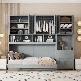 Twin Size Murphy Bed Wall Bed with Closet, Drawers and Desk 55 Twin Size Murphy Bed Wall Bed with Closet, Drawers and Desk