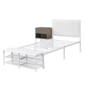 Twin Size Metal Platform Bed With Two-tier Storage Shelves and Storage Cabinet 18 Twin Size Metal Platform Bed With Two-tier Storage Shelves and Storage Cabinet
