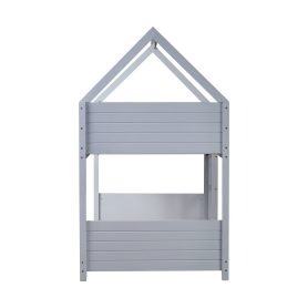 Twin Over Twin House Floor Bunk Bed with Headboards, Footboards and Guardrails 14 Rubber Wood Twin Over Twin House Floor Bunk Bed With Headboards, Footboards, Guardrails And Ladder