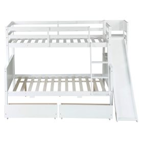 Twin Over Full Bunk Bed With 2 Drawers, Slide, Shelves, and Ladder