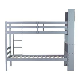 Twin Over Twin Bunk Bed With Shelves Headboard, Safety Guardrails And Ladder