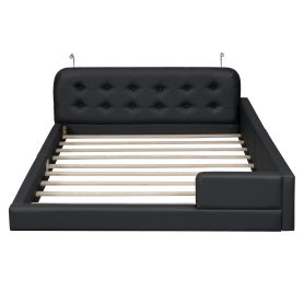 Queen Size PU Upholstered Platform Bed with 2 Reading Lights