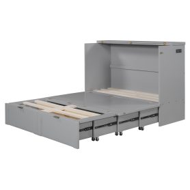 Full Size Murphy Bed with drawer and a set of Sockets & USB Ports, Pulley Structure Design