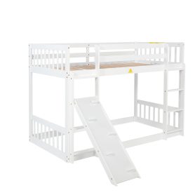 Twin Over Twin Floor Bunk Bed With Climbing Ramp, Ladder, Safety Guardrails