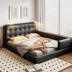 Queen Size PU Upholstered Platform Bed with 2 Reading Lights