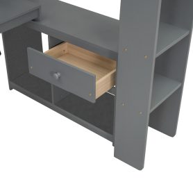 Wood Twin Size Gaming Loft Bed with Desk, Multi-storage Shelves, LED and Charging Station