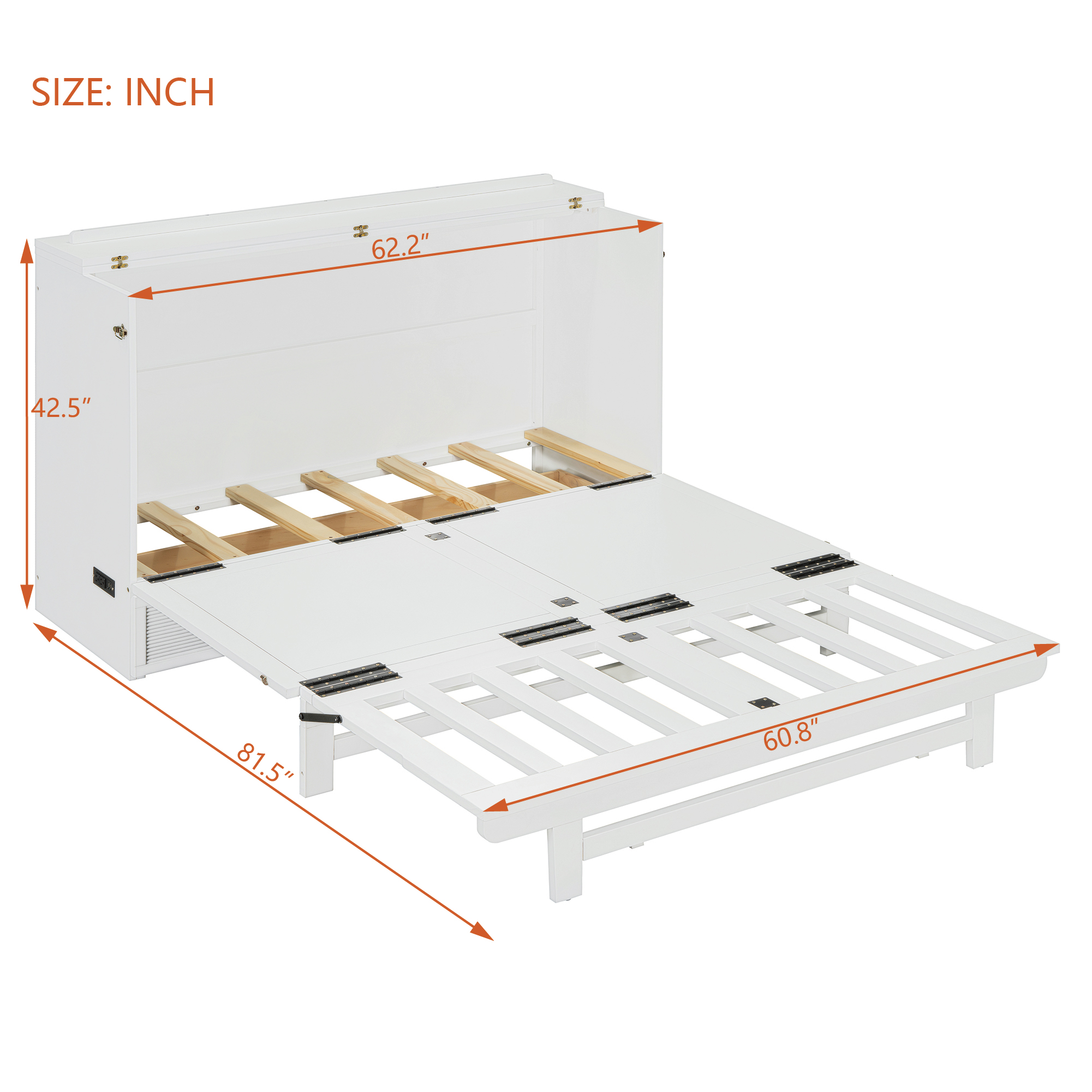 Queen Size Murphy Bed with Large Drawer, USB Ports and Outlets 16 Queen Size Murphy Bed with Large Drawer, USB Ports and Outlets