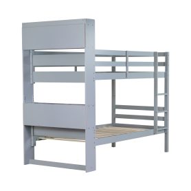 Twin Over Twin Bunk Bed With Shelves Headboard, Safety Guardrails And Ladder