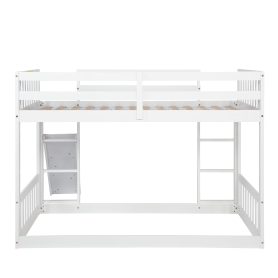 Twin Over Twin Floor Bunk Bed With Climbing Ramp, Ladder, Safety Guardrails