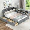 Wood Full Size Platform Bed With Storage Headboard, Shelves And 2 Drawers 1 Wood Full Size Platform Bed With Storage Headboard, Shelves And 2 Drawers