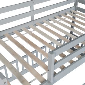 Twin Over Twin Floor Bunk Bed With Slide, Ladder, Door and Safety Guardrails