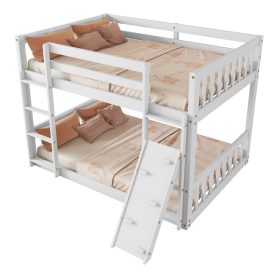 Twin Over Twin Floor Bunk Bed With Climbing Ramp, Ladder, Safety Guardrails