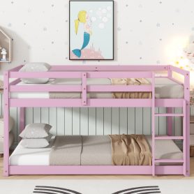 Solid Rubber Wooden Twin over Twin Loft Bed with Ladder
