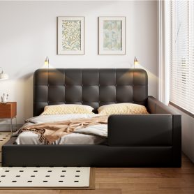 Queen Size PU Upholstered Platform Bed with 2 Reading Lights