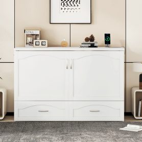 Queen Size Murphy Bed with Drawer and a set of Sockets & USB Ports, Pulley Structure Design