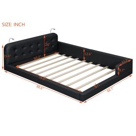 Queen Size PU Upholstered Platform Bed with 2 Reading Lights