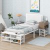 Twin Size Metal Platform Bed With Two-tier Storage Shelves and Storage Cabinet