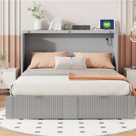 Full Size Murphy Bed with drawer and a set of Sockets & USB Ports, Pulley Structure Design