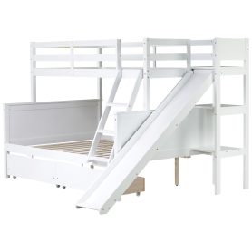 Twin Over Full Bunk Bed With 2 Drawers, Slide, Shelves, and Ladder