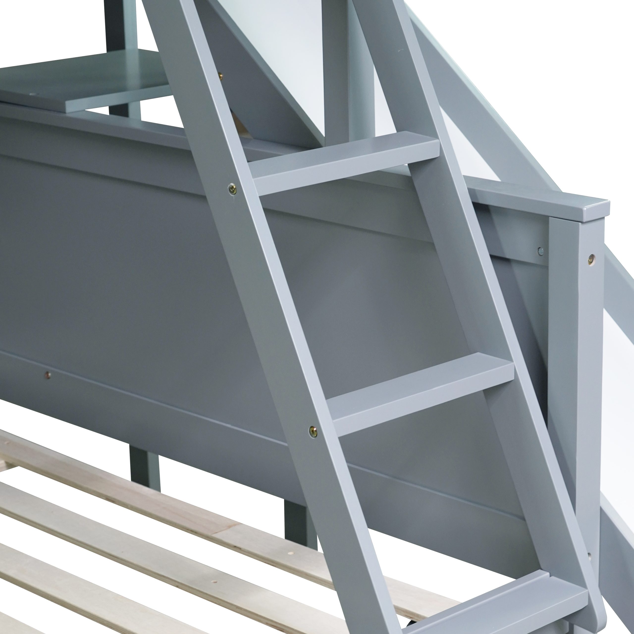 Twin Over Full Bunk Bed With 2 Drawers, Slide, Shelves, and Ladder