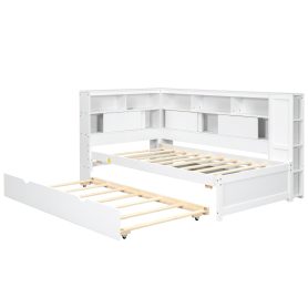 Twin Size Wood Daybed with Storage Shelves, USB and Trundle