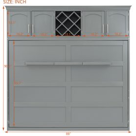 Queen Size Murphy Bed Wall Bed with Top Cabinets & Wine Rack