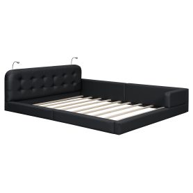 Queen Size PU Upholstered Platform Bed with 2 Reading Lights