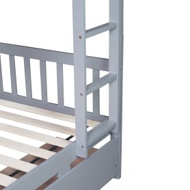 Twin Over Twin Rubber Wood Bunk Bed with 2 Drawers, Convertible into 2 Twin Beds