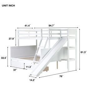 Twin Over Full Bunk Bed With 2 Drawers, Slide, Shelves, and Ladder