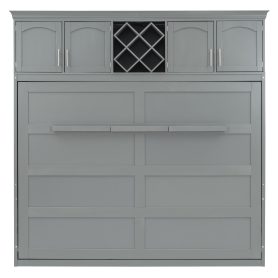 Queen Size Murphy Bed Wall Bed with Top Cabinets & Wine Rack