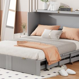 Full Size Murphy Bed with drawer and a set of Sockets & USB Ports, Pulley Structure Design