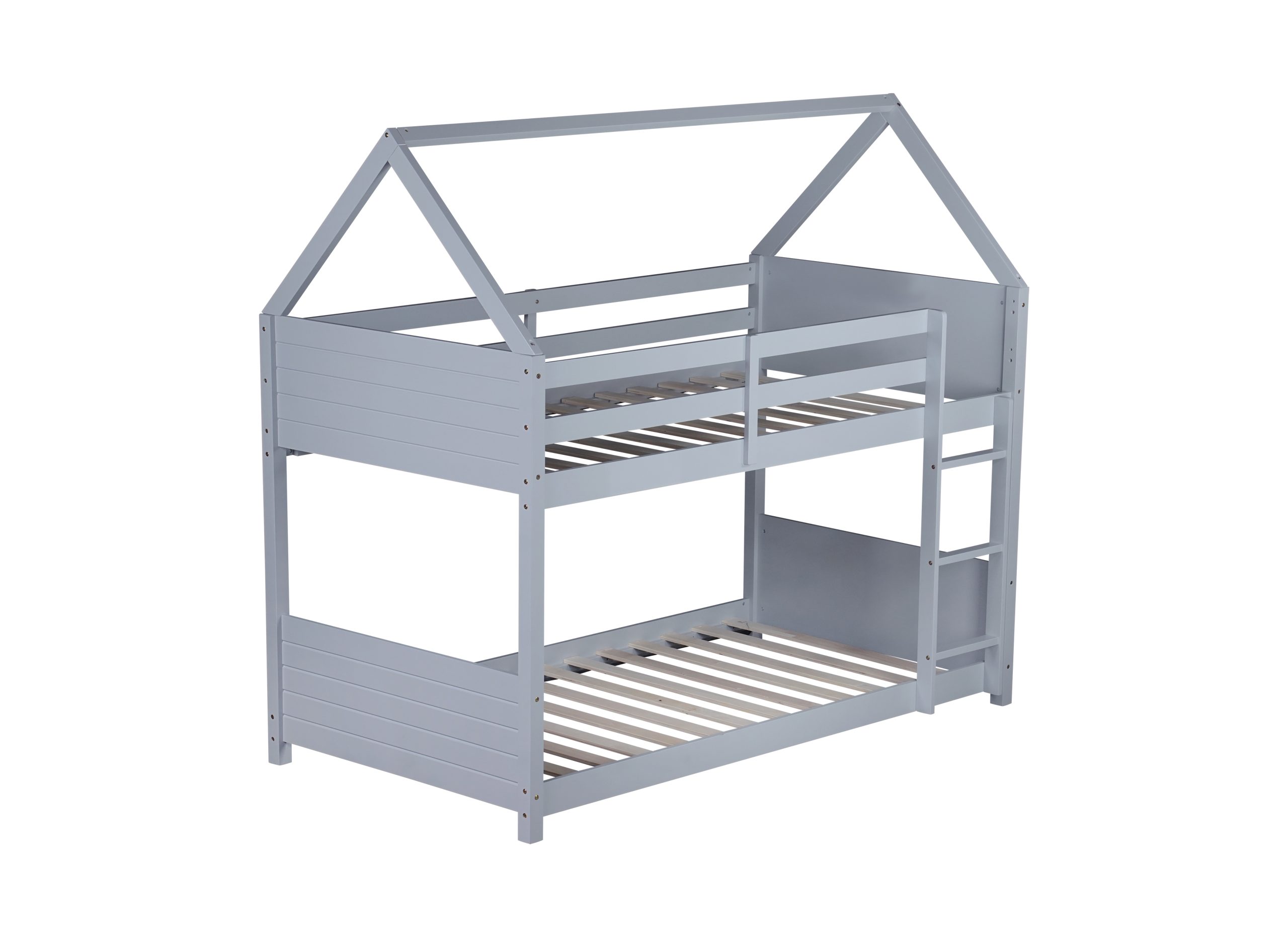 Twin Over Twin House Floor Bunk Bed with Headboards, Footboards and Guardrails 6 Rubber Wood Twin Over Twin House Floor Bunk Bed With Headboards, Footboards, Guardrails And Ladder