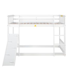 Twin Over Twin Floor Bunk Bed With Climbing Ramp, Ladder, Safety Guardrails