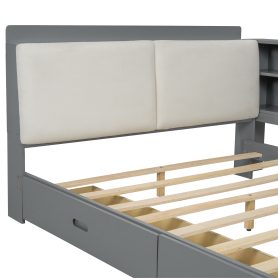 Wood Full Size Platform Bed With Storage Headboard, Shelves And 2 Drawers