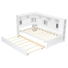 Twin Size Wood Daybed with Storage Shelves, USB and Trundle