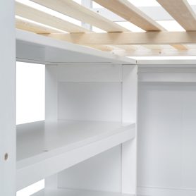 Wood Full Size Loft Bed with Built-in Wardrobe, Desk, Storage Shelves and Drawers