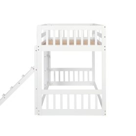 Twin Over Twin Floor Bunk Bed With Climbing Ramp, Ladder, Safety Guardrails