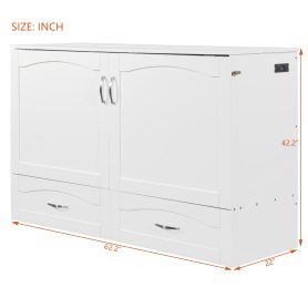 Queen Size Murphy Bed with Drawer and a set of Sockets & USB Ports, Pulley Structure Design