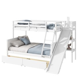 Twin Over Full Bunk Bed With 2 Drawers, Slide, Shelves, and Ladder