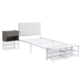 Twin Size Metal Platform Bed With Two-tier Storage Shelves and Storage Cabinet 17 Twin Size Metal Platform Bed With Two-tier Storage Shelves and Storage Cabinet