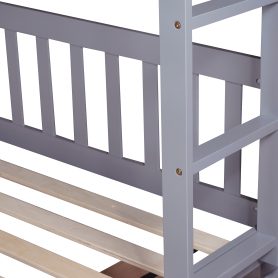 Full Over Full Rubber Wood Bunk Bed With 2 Drawers, Ladder And Safety Guardrails