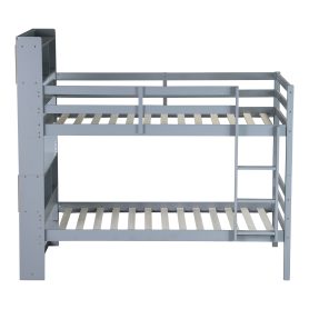 Twin Over Twin Bunk Bed With Shelves Headboard, Safety Guardrails And Ladder