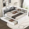 Wood Full Size Platform Bed with Trundle, Shelves and Storage Headboard