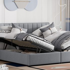 King Size Upholstered Platform Bed with a Hydraulic Storage System