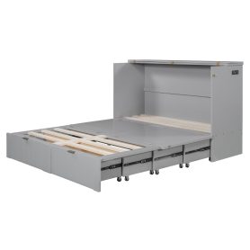 Queen Size Murphy Bed with drawer and a set of Sockets & USB Ports, Pulley Structure Design