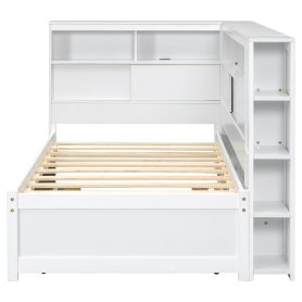 Twin Size Wood Daybed with Storage Shelves, USB and Trundle