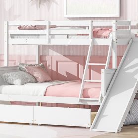 Twin Over Full Bunk Bed With 2 Drawers, Slide, Shelves, and Ladder