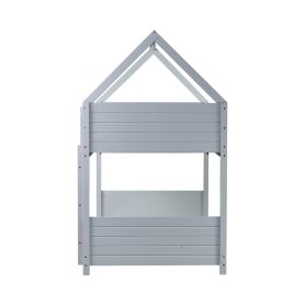 Twin Over Twin House Floor Bunk Bed with Headboards, Footboards and Guardrails 18 Rubber Wood Twin Over Twin House Floor Bunk Bed With Headboards, Footboards, Guardrails And Ladder