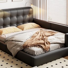 Queen Size PU Upholstered Platform Bed with 2 Reading Lights
