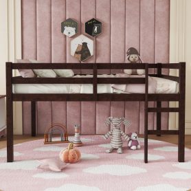 Full Rubber Wood Loft Bed with Ladder